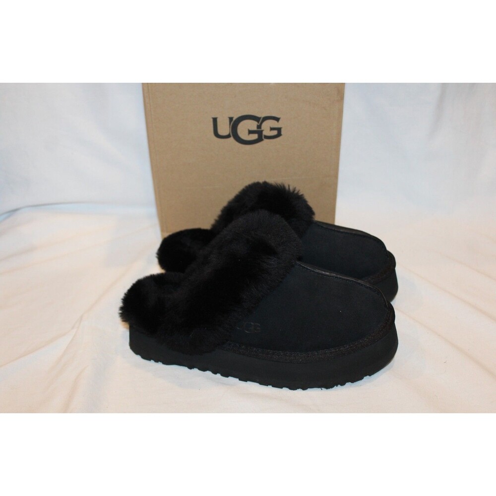 UGG‎ DISQUETTE SUEDE SHEARLING WOMEN'S SLIPPERS WOMEN'S 7 BLACK NEW